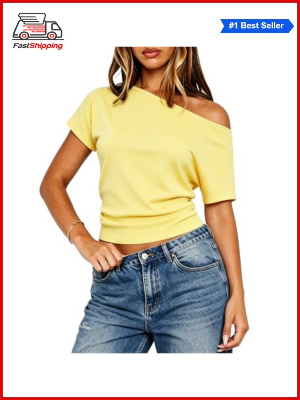 Women's Cropped One Shoulder Top - Knitted Off Shoulder Crop Tee